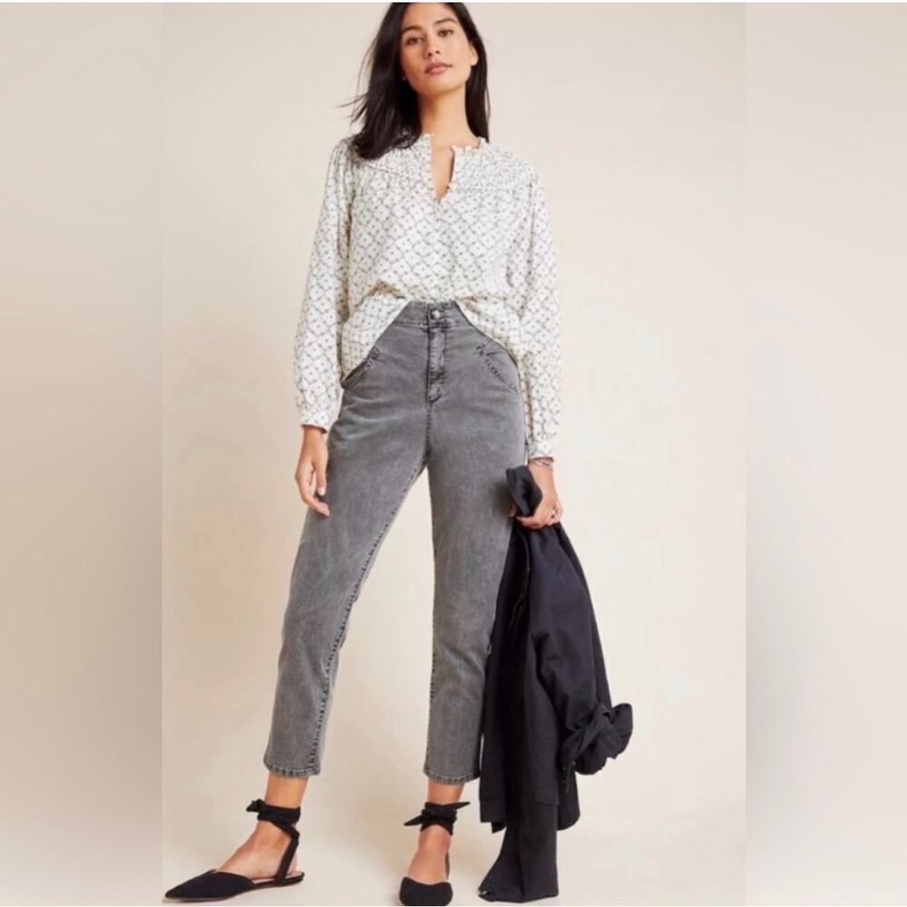 Anthropologie AMADI Gray Straight Leg Jeans Size L High Rise Made in USA NWT